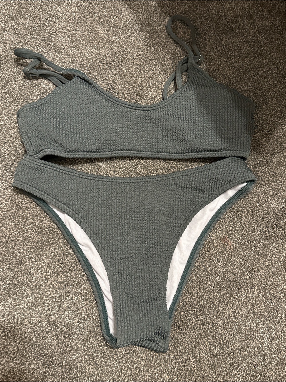 SHEIN Olive Ribbed Two-Piece Bikini